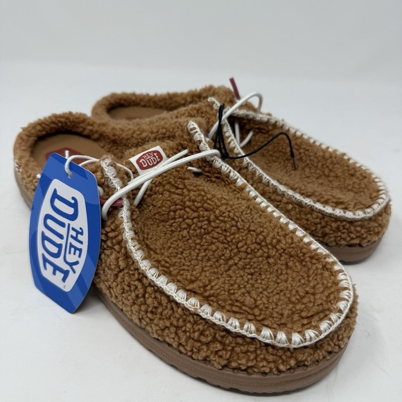 Hey Dude Wendy Loafers Womens 8 Brown Slip Fleece Chestnut Sherpa Gingerbread - Picture 1 of 7